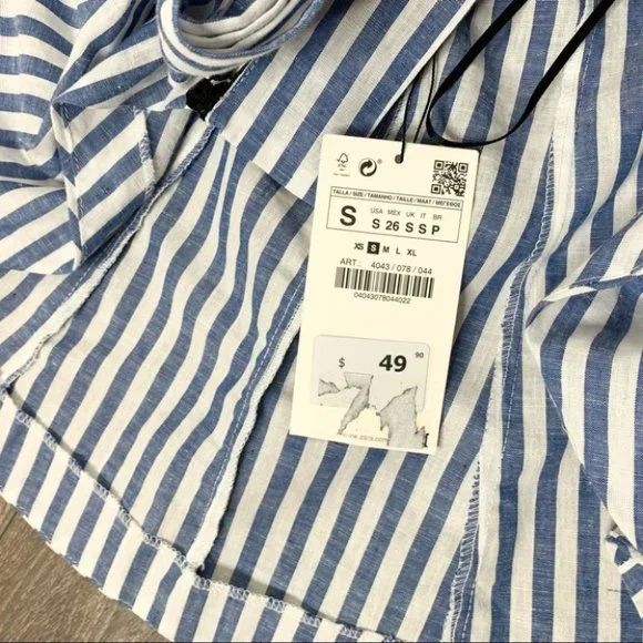 Zara Striped Tie Front Halter Top Blue & White Size Small - Picture 11 of 16